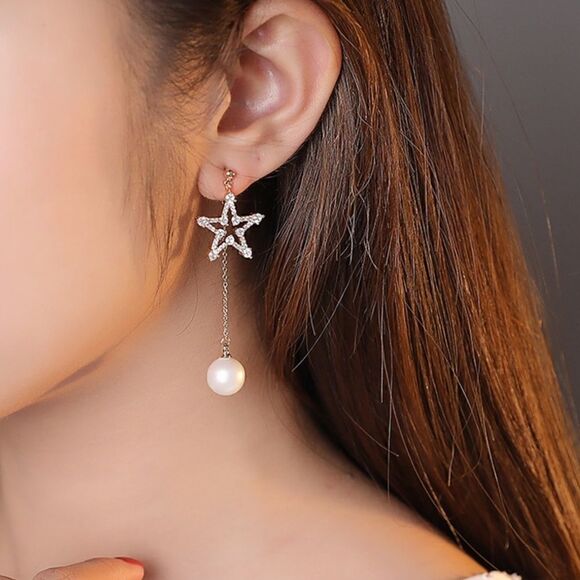 NWT Star Pearl Drop Earrings - Picture 2 of 4